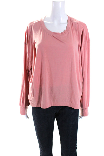 Athleta Womens Pleated Front Long Sleeves Tee Shirt Pink Size Extra Large