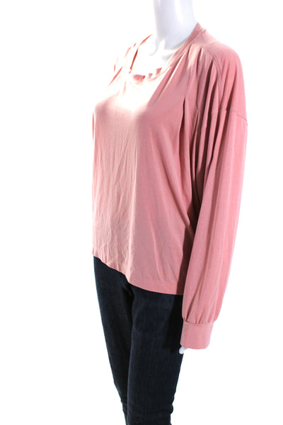 Athleta Womens Pleated Front Long Sleeves Tee Shirt Pink Size Extra Large