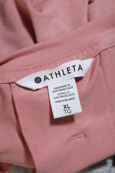 Athleta Womens Pleated Front Long Sleeves Tee Shirt Pink Size Extra Large