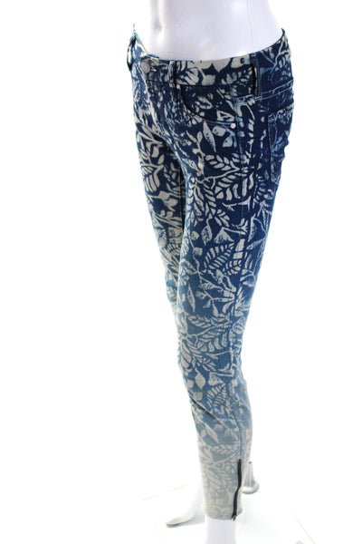 Mother Womens Mid Rise Printed Looker Ankle Zip Skinny Jeans Blue Size 24