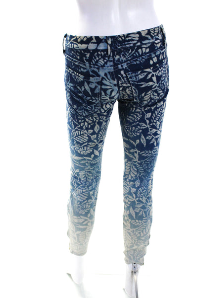 Mother Womens Mid Rise Printed Looker Ankle Zip Skinny Jeans Blue Size 24