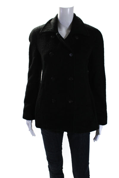 Donna Karan New York Womens Double Breasted Collared Coat Black Size Small