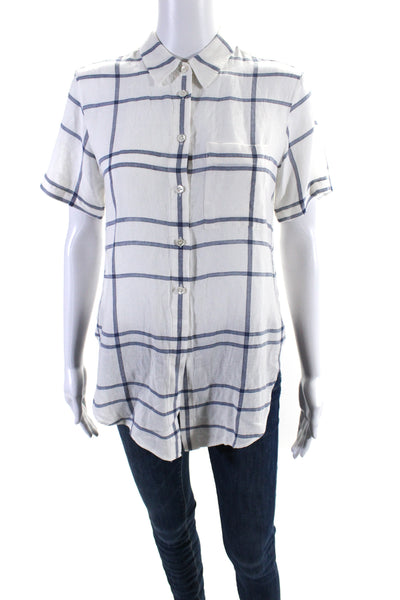 Theory Women's Collared Short Sleeves Button Down Plaid Shirt Size M