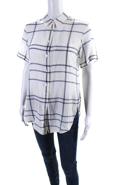 Theory Women's Collared Short Sleeves Button Down Plaid Shirt Size M