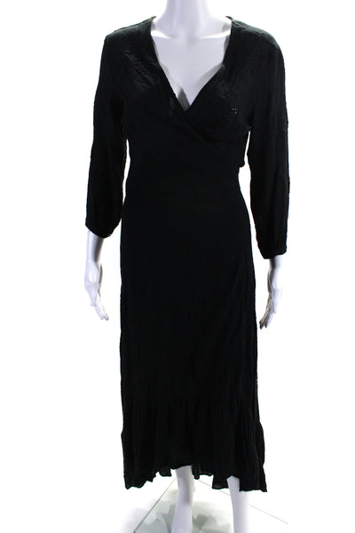 Piccola Bella Women's Short Sleeves Eyelet Wrap Maxi Dress Black Size S