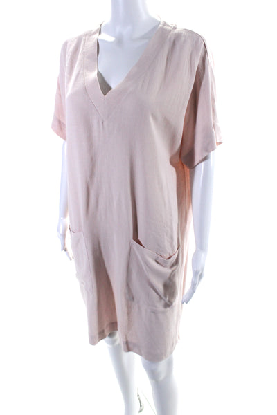 Splendid Womens Light Pink V-Neck Pockets Short Sleeve T-Shirt Dress Size M