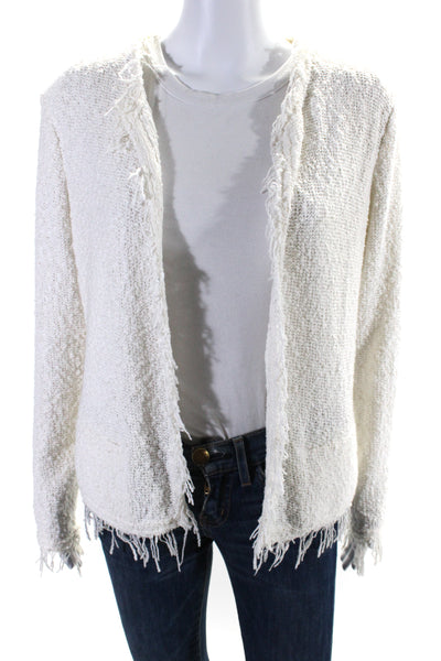 IRO Womens White Cotton Textured Fringe Detail Long Sleeve Jacket Size 42