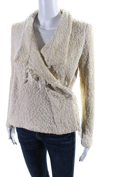 IRO Women's Collared Long Sleeves Fringe One Button Unlined Jacket Beige Size 38