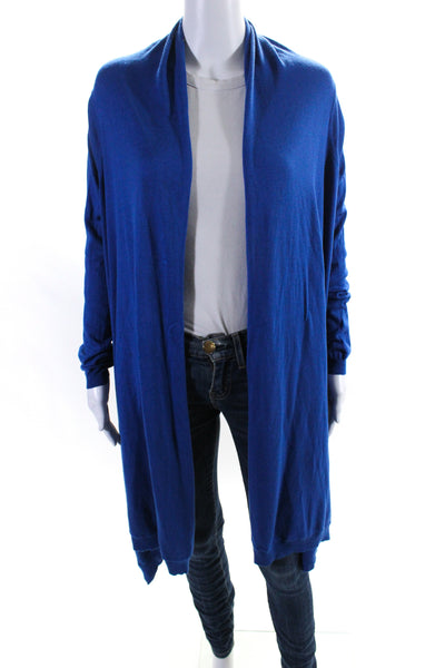 DKNY Women's Round Neck Long Sleeves Open Front Cardigan Blue Size PS