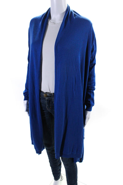 DKNY Women's Round Neck Long Sleeves Open Front Cardigan Blue Size PS