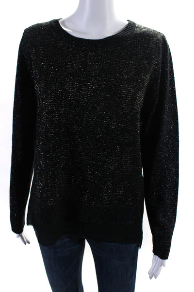 DKNY Women's Round Neck Long Sleeves Glitter Pullover Sweater Black Size M