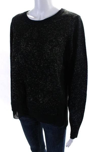 DKNY Women's Round Neck Long Sleeves Glitter Pullover Sweater Black Size M