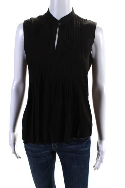 Theory Women's Round Neck Sleeveless Pintuck Blouse Black Size S