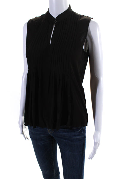 Theory Women's Round Neck Sleeveless Pintuck Blouse Black Size S