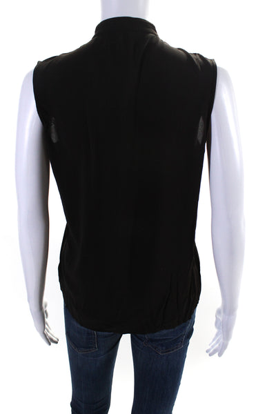 Theory Women's Round Neck Sleeveless Pintuck Blouse Black Size S