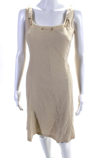 Escada Women's Scoop Neck Sleeveless A-Line Mini Dress Beige Size 38