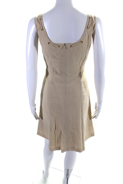 Escada Women's Scoop Neck Sleeveless A-Line Mini Dress Beige Size 38