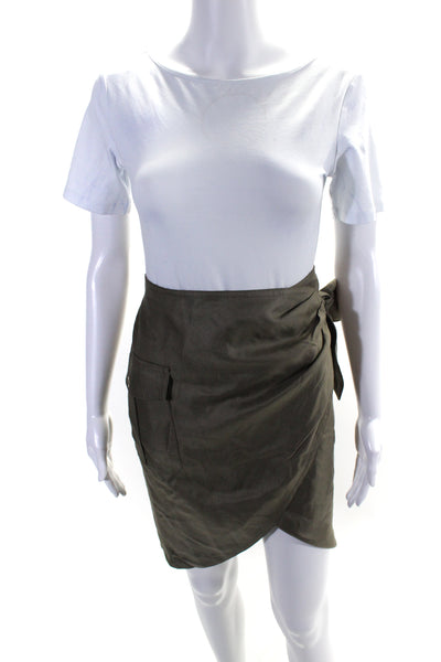 Escada Women's Zip Closure Pockets Lined Wrap Mini Skirt Olive Green Size 36