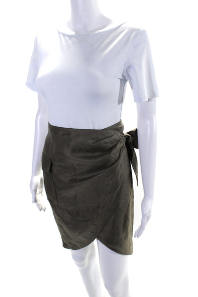 Escada Women's Zip Closure Pockets Lined Wrap Mini Skirt Olive Green Size 36