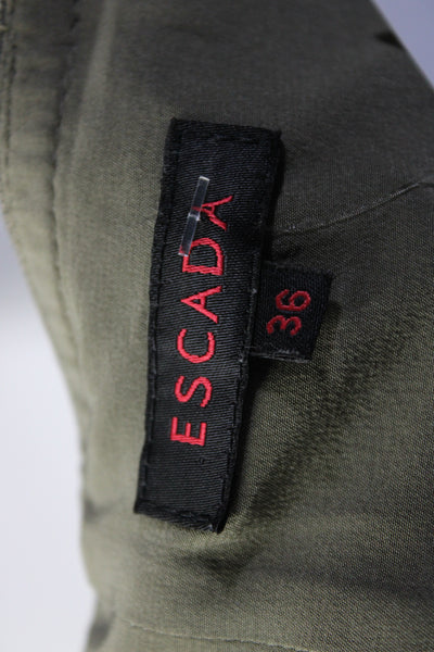 Escada Women's Zip Closure Pockets Lined Wrap Mini Skirt Olive Green Size 36