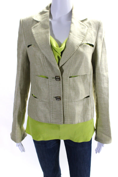 Escada Women's Collared Long Sleeves Unlined Two Piece Blazer Set Green Size 36