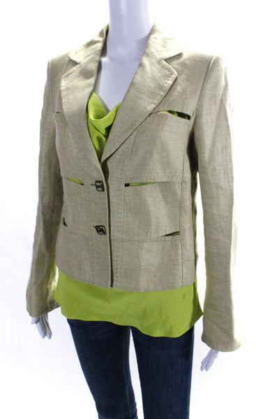 Escada Women's Collared Long Sleeves Unlined Two Piece Blazer Set Green Size 36