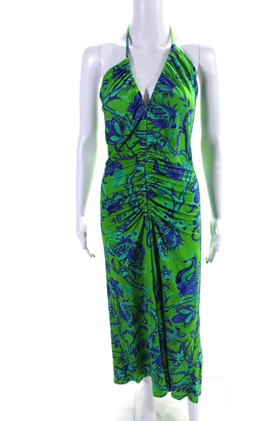 Cara Cara Womens Sleeveless Ruched Abstract Print Long Dress Green Size Small