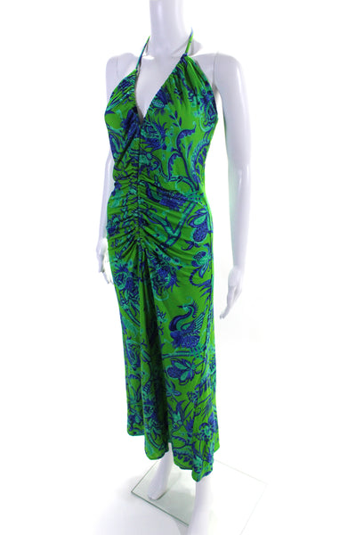 Cara Cara Womens Sleeveless Ruched Abstract Print Long Dress Green Size Small