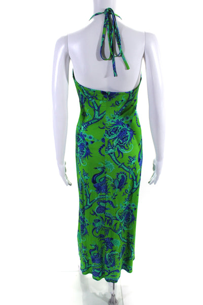 Cara Cara Womens Sleeveless Ruched Abstract Print Long Dress Green Size Small