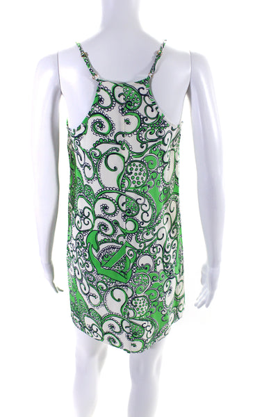 Lilly Pulitzer Womens Silk Green Paisley V-Neck Sleeveless Mini Dress Size XS