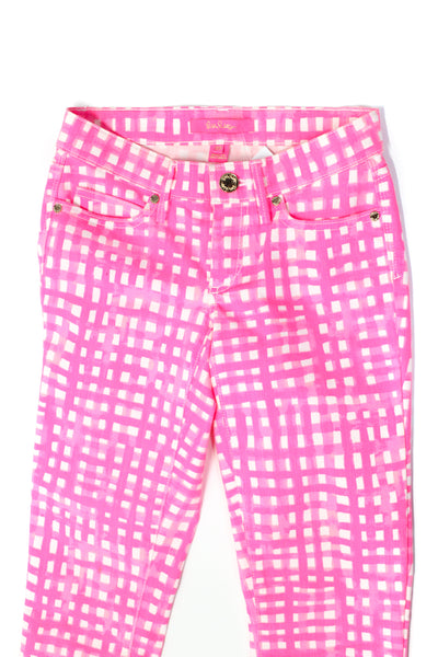 Lilly Pulitzer Womens Pink Cotton Printed Mid-Rise Skinny Leg Pants Size 00