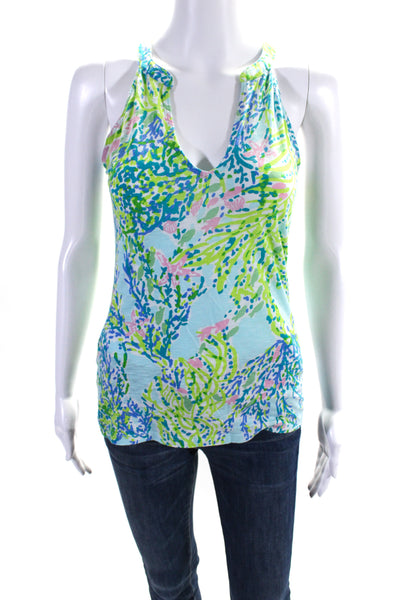 Lilly Pulitzer Womens Green Cotton Printed V-Neck Sleeveless Tank Top Size XS