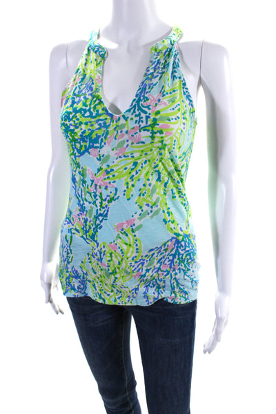 Lilly Pulitzer Womens Green Cotton Printed V-Neck Sleeveless Tank Top Size XS