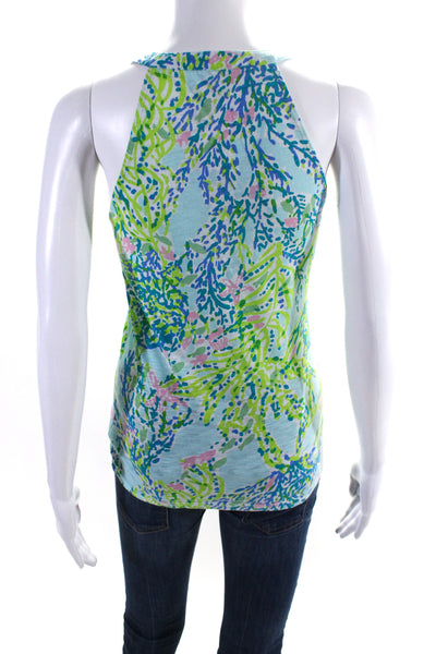 Lilly Pulitzer Womens Green Cotton Printed V-Neck Sleeveless Tank Top Size XS