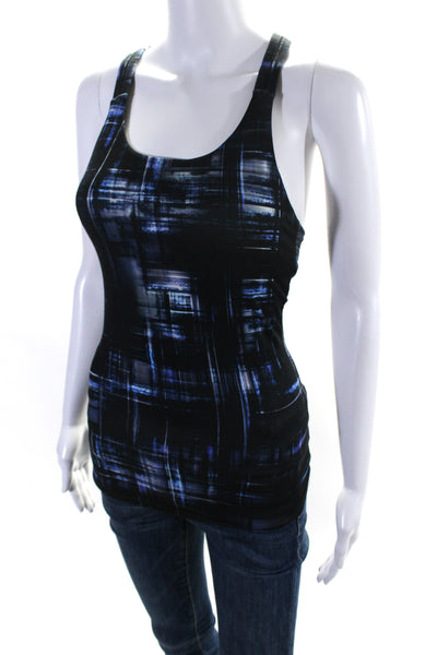 Athleta Womens Blue Black Printed Racerback Sleeveless Active Tank Top Size XXS