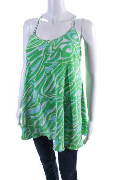 Lilly Pulitzer Womens Silk Green Printed Scoop Neck Sleeveless Tunic Top Size XS