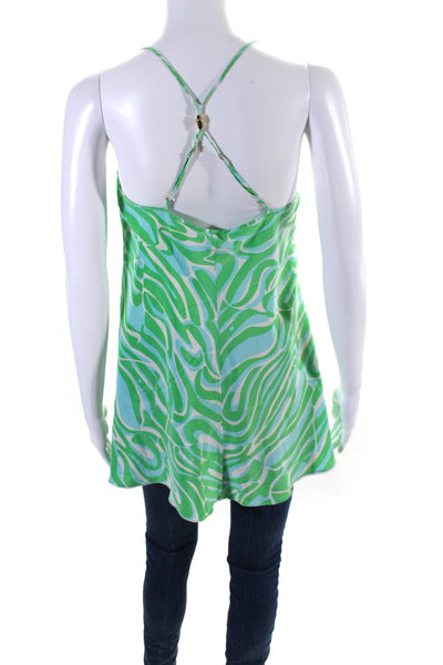 Lilly Pulitzer Womens Silk Green Printed Scoop Neck Sleeveless Tunic Top Size XS