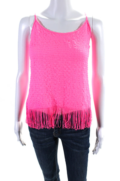 Lilly Pulitzer Womens Bright Pink Fringe Scoop Neck Sleeveless Tank Top Size XS