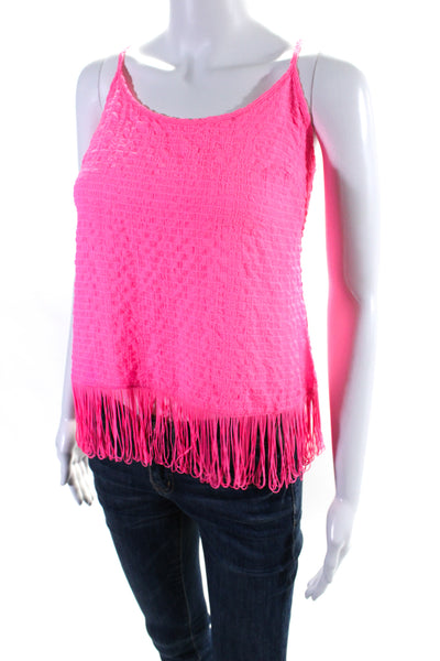 Lilly Pulitzer Womens Bright Pink Fringe Scoop Neck Sleeveless Tank Top Size XS