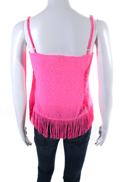 Lilly Pulitzer Womens Bright Pink Fringe Scoop Neck Sleeveless Tank Top Size XS