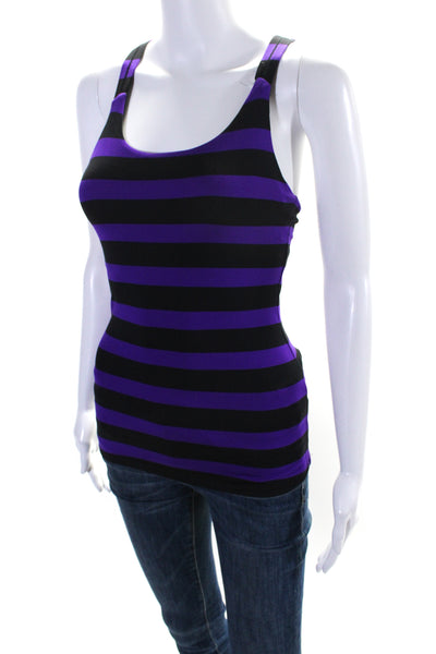 Athleta Womens Purple Black Striped Racerback Sleeveless Tank Top Size XXS