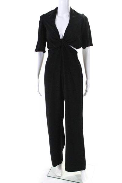 Bec & Bridge Womens Cutout Twist Half Sleeve Wide Leg Jumpsuit Black Size 4