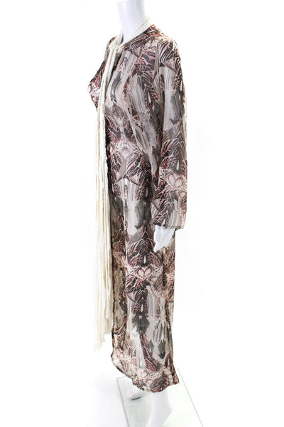 Lamuella Womens Braided Rope Chiffon Abstract Kimono Beige Black Pink One Size