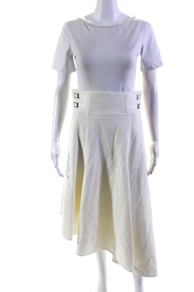 Adeam Womens Wool Fleece Belted Waist Asymmetrical Harness Skirt White Size 6