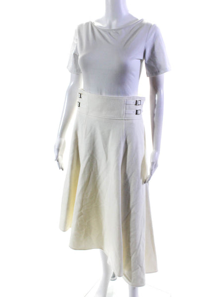Adeam Womens Wool Fleece Belted Waist Asymmetrical Harness Skirt White Size 6