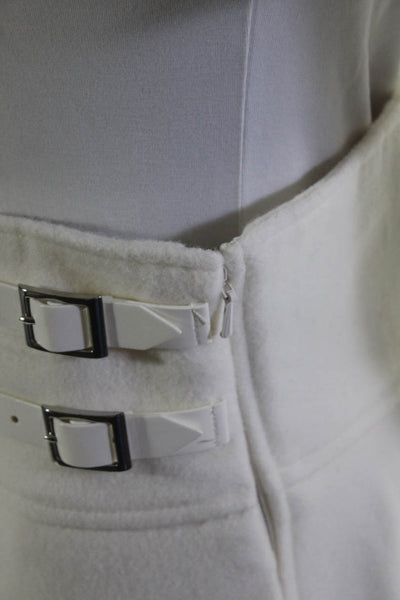 Adeam Womens Wool Fleece Belted Waist Asymmetrical Harness Skirt White Size 6