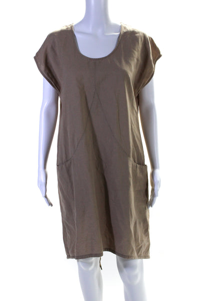 Gudrun Sjödén Womens Brown Linen Cotton Blend Scoop Neck A-Line Dress Size M