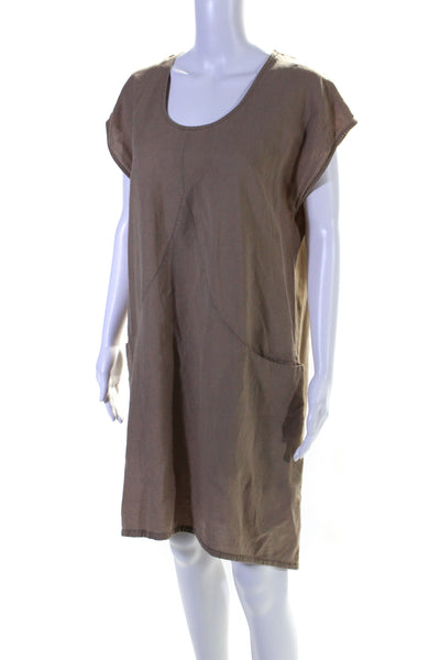 Gudrun Sjödén Womens Brown Linen Cotton Blend Scoop Neck A-Line Dress Size M