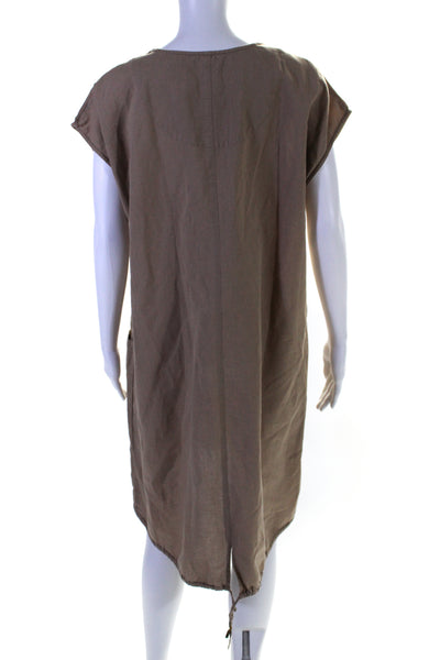 Gudrun Sjödén Womens Brown Linen Cotton Blend Scoop Neck A-Line Dress Size M