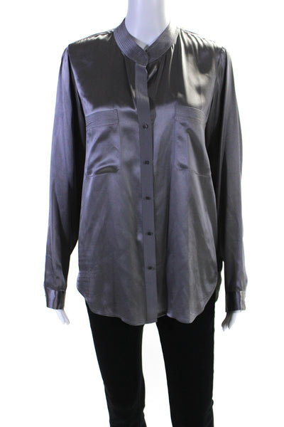 L Agence For Intermix Womens Button Front Crew Neck Silk Shirt Gray Size 6